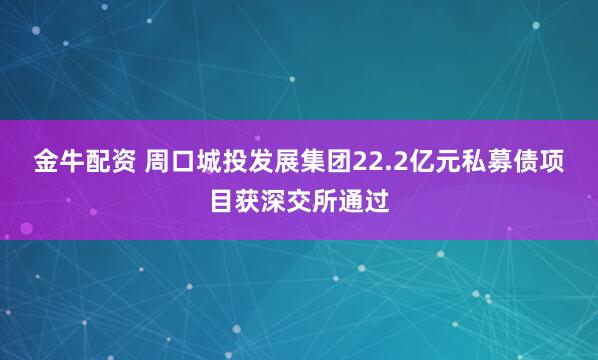 金牛配资 周口城投发展集团22.2亿元私募债项目获深交所通过