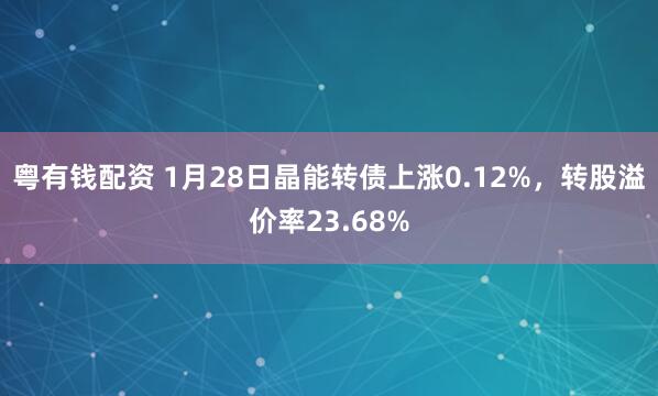 粤有钱配资 1月28日晶能转债上涨0.12%，转股溢价率23.68%